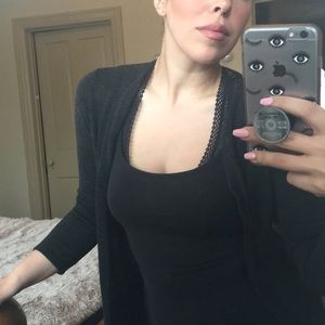 🌿 dark grey open front cardigan with high slits